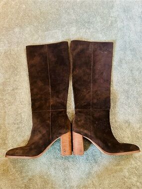Sam Edelman Black Suede Tall Block Heel Boots Size 9